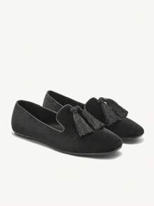 CUCCOO CHICEST 女士时尚百搭黑色流苏平底便鞋 - 黑色 - 查看 3