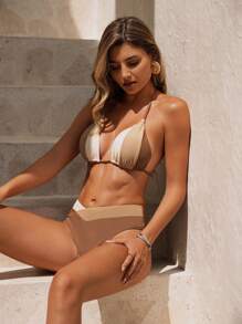 Swim Chiccia Bộ bikini buộc dây nhiều màu chắp vá mùa hè mới cho nữ - Nhiều màu - Xem 6