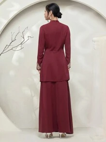 Graceveil Completo modesto con blusa a maniche lunghe con colletto alla coreana e pantaloni, con stampa floreale, in stile cheongsam antico