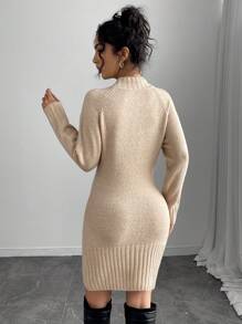 Chiquease 高领修腰紧身针织连衣裙 - 杏色 - 查看 2