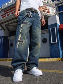 Manfinity EMRG Men Casual Ripped Pocket Simple Design Denim Jeans - Medium Wash - View 4