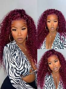 ALL READY WIG باروكة شعر طويل مع غطاء هوائي بريزي، إغلاق الدانتيل خالي من الصمغ مسبق القطع 99J# أحمر  بوردوني غامق موجة عميقة للارتداء والذهاب - S99J - مشاهدة 2