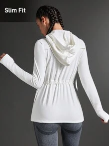 SHEIN Sports 城市户外服装舒适百搭运动休闲夹克，带抽绳和腰线，高弹力和亲肤材质，适合运动和瑜伽 - 白色 - 查看 2