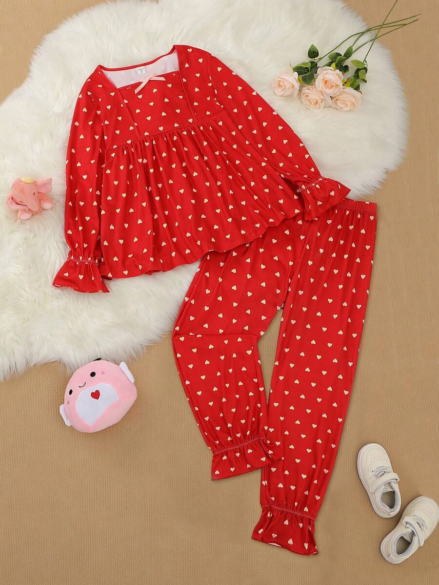 Heart Print Teenage Girls Home Wear Set
