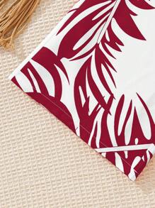 Sparklyn 2pcs/Set Tween Girl Solid Color Round Neck Short Sleeve Simple Top And Long Pants Set - Burgundy - View 6