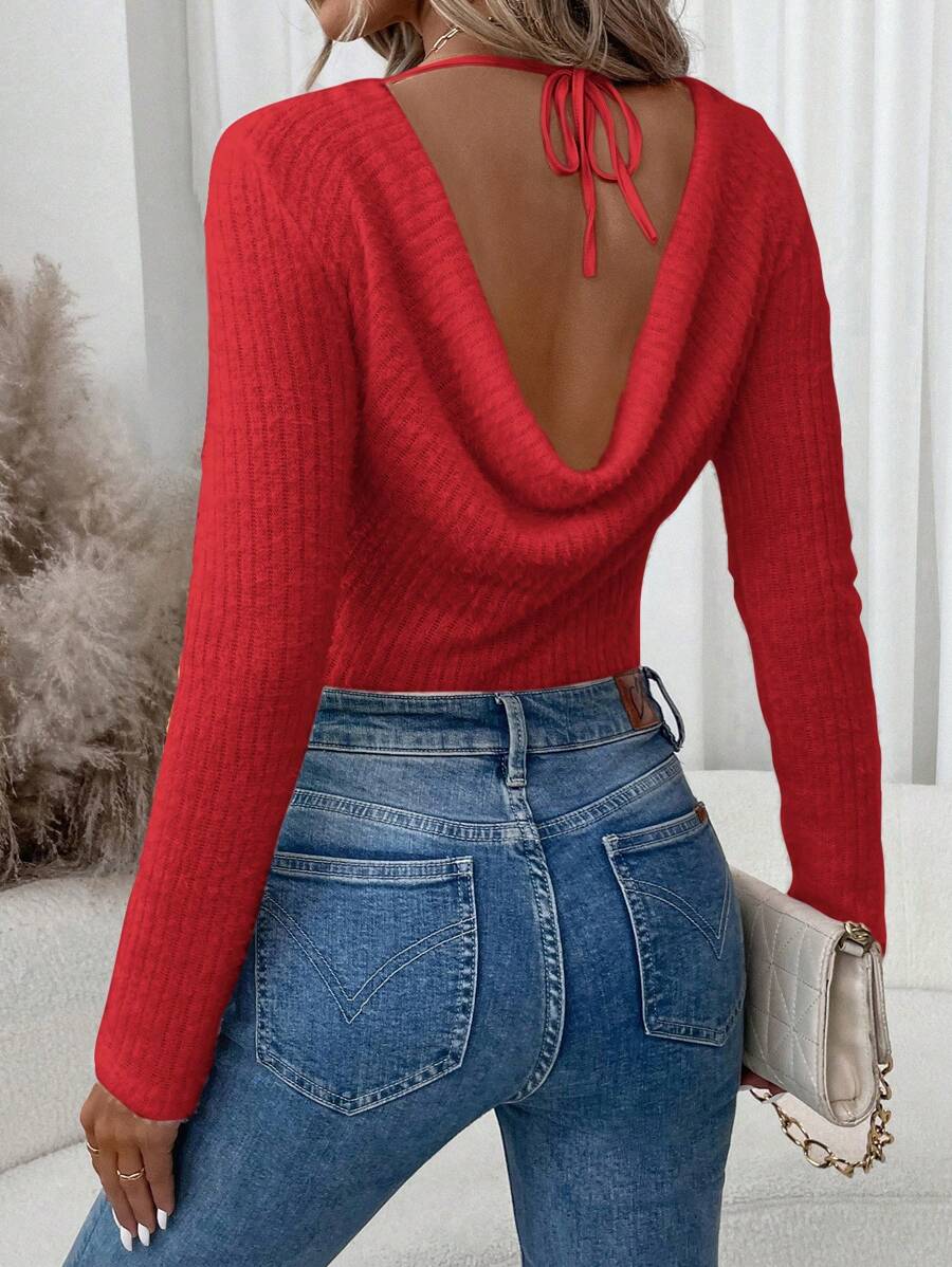 SHEIN LUNE 2024 Jesień/Zima Nowy Pluszowy Różowy Ciepły Miękki Kołnierz Kołnierz Damskie Dzianinowe Body