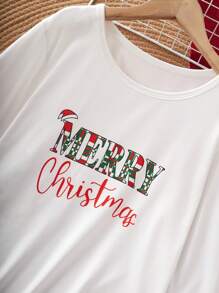 女孩圣诞快乐印花休闲睡衣套装