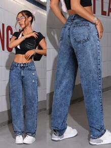 SHEIN Tall Casual Ripped & Washed Tapered Jeans