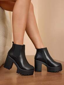 Daringsoles Botines de mujer de plataforma impermeable con cierre de cremallera, tacón ancho, apropiados para primavera y otoño