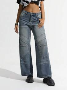SHEIN ICON Fashionable Women's Vintage Low Waist Straight Leg Wide Leg Jeans Low Rise Jeans - Light Wash - View 5