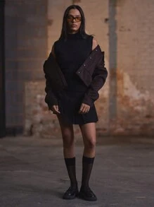 MUSERA Soft Knit High Neck Sleeveless Jumper Fall Autumn Winter Thanksgiving - Black - View 4