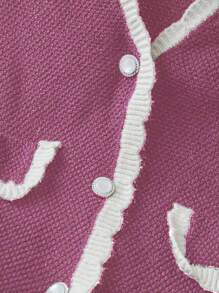 SHEIN Unity Rompi Sweater Kasual Wanita Ukuran Besar dengan Kerah V dan Kancing Depan untuk Musim Gugur/Dingin - Berwarna merah muda - View 4
