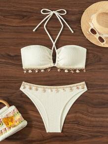 Swim Vcay Women's Summer Beach Floral Print Shell Pattern Bikini - White - View 1