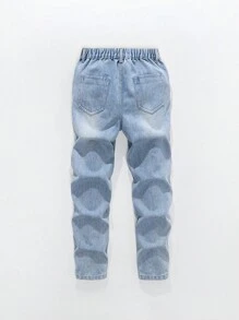 Tween Boy Cartoon Bear Patched Ripped Casual Denim Jeans