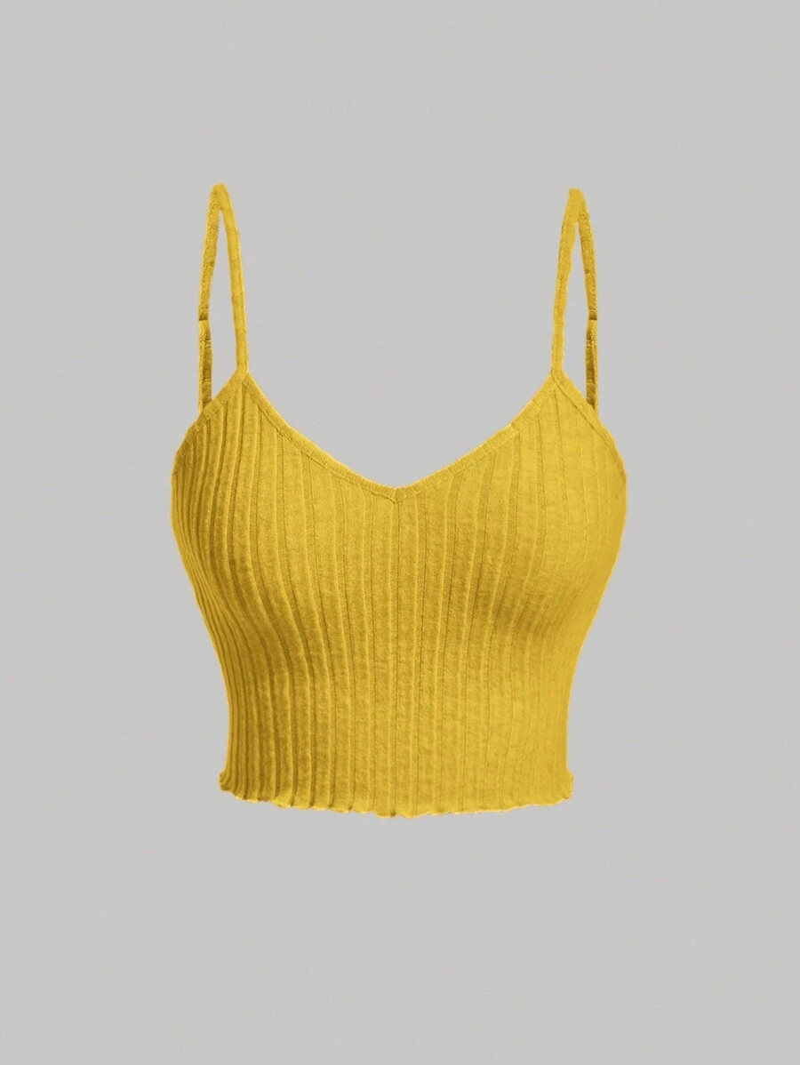 SHEIN MOD Lettuce Trim Cami Top - Yellow - View 1