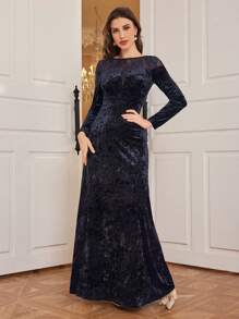 Modelyn Women Lace Patchwork Velvet Solid Color Dress Maxi Women Outfit Long Evening Dresses