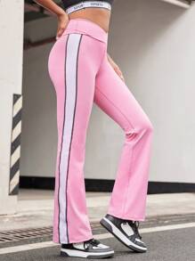 SHEIN Sports 都市户外服饰拼色设计女式运动裤 - 粉色 - 查看 2