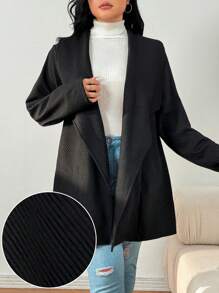 Mulvari Plus Size Solid Color Lapel Casual Long Sleeve Jacket - Black - View 1