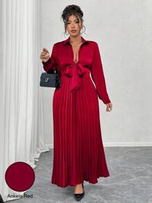 Celure Mono en color rojo de San Valentín con moño de Año Nuevo, de talla grande, con cuello de camisa, corbata y pierna plisada