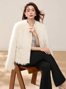 EastFlair 女士白色蓬松大衣，冬季 - 白色 - 查看 3