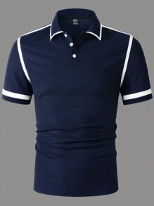 Manfinity Mode Men's Casual Colorblock Tipped Short Sleeve Polo Shirt - Royal Blue - View 4