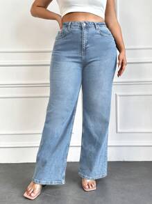 EURMUSE Plus Size  Women's Loose Fit Jeans With Regular Waistline - Dusty Blue - View 4