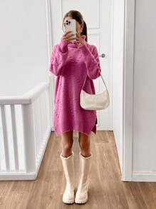 EURMUSE Thermal Lined Soft Turtleneck Pullover Women Sweater, Autumn/Winter New Design - Dusty Pink - View 5