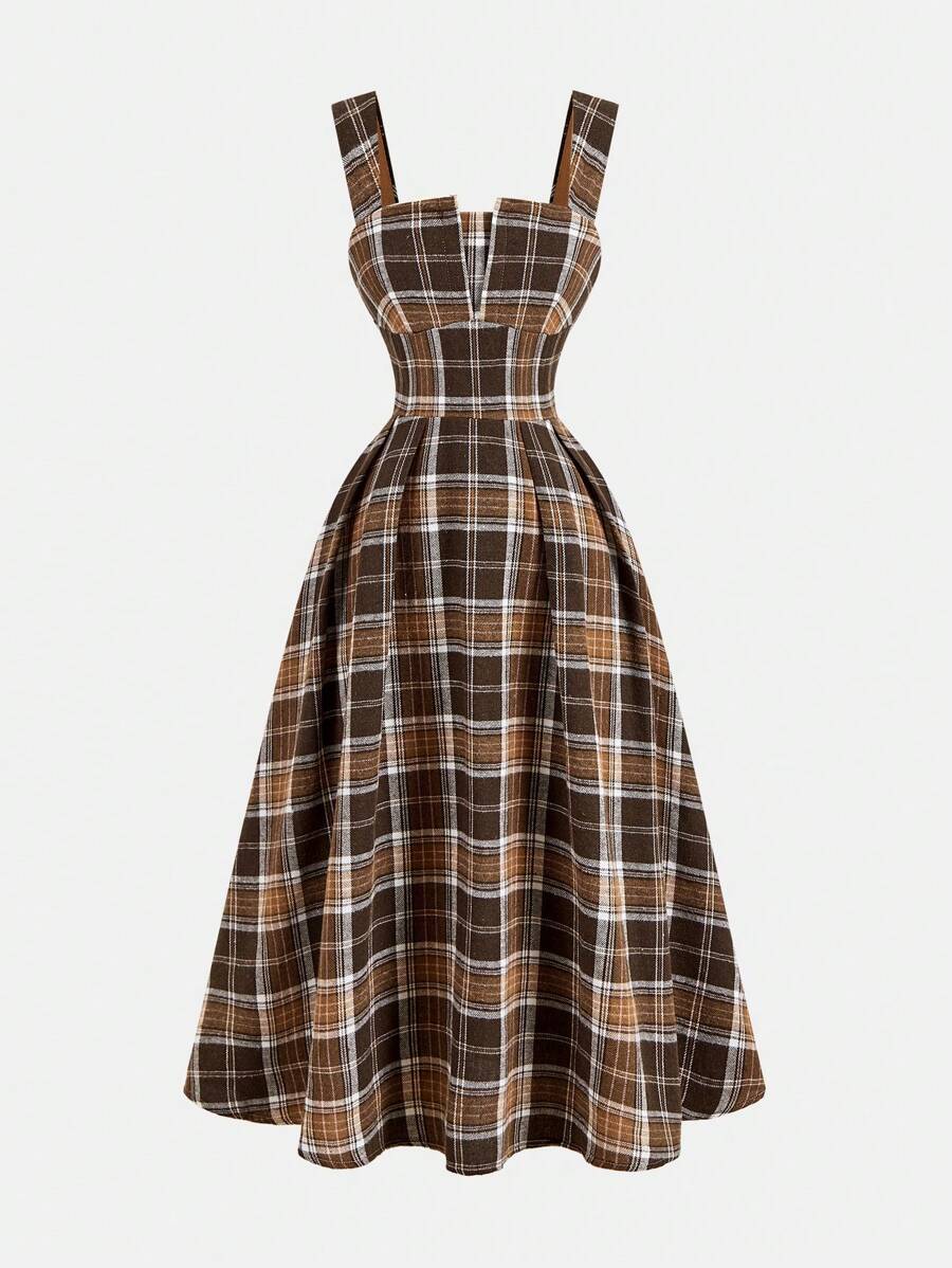 Tween Girl Casual Simple Comfortable Cinched Waist Split Design A-Line Mid-Length Dress - Khaki - View 1