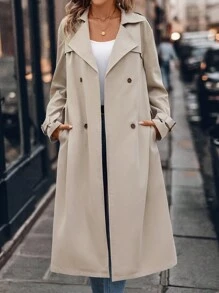 SHEIN LUNE Abrigo largo de trinchera caqui para mujer para el invierno