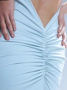 MUSERA Bandeau Open Back Mini Waterfall Dress Elegant Spring Summer Vacation Party Fall Bridal Bachelorette Hen Do Wedding - Baby Blue - View 3