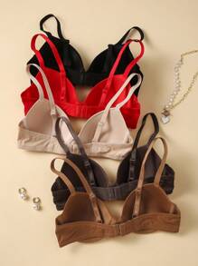 DesireSculpt 5 件装女士纯色可调节肩带简约休闲无钢圈胸罩 - 彩色 - 查看 3