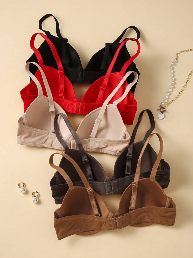 DesireSculpt 5 件装女士纯色可调节肩带简约休闲无钢圈胸罩 - 彩色 - 查看 2