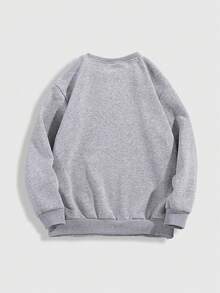 ROMWE Goth Sweatshirt Fleece Motif Tengkorak Natal Abu-abu Gelap Ukuran Besar - Light Grey - View 2