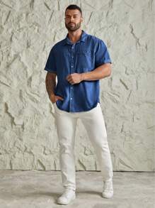 Manfinity VCAY Plus Size Men's Washed Casual Fashion Short Sleeve Denim Shirt