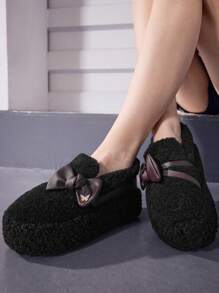 Sugerpunk 黑色乐福鞋一脚蹬软底玛丽珍小皮鞋配蝴蝶结皮带扣朋克哥特毛绒女式厚底平底鞋新年假期 - 黑色 - 查看 5