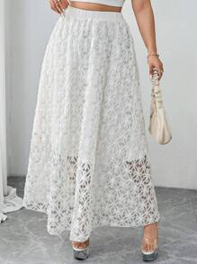 Flirla 大码女式浪漫3D刺绣蕾丝长裙 - 杏色 - 查看 6