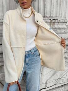 SHEIN LUNE Women Casual Fluffy Pocket Long Sleeve Jacket, Autumn/Winter Winter Women Dress