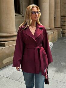 Forever 21 秋冬女士勃艮第大衣 / Y2k / 优雅服装 / 勃艮第长袖 / 圣诞服装 / 新年服装 / 节日派对女士大衣 / 勃艮第风衣 / 节日服装 / 新年 / 宽松大衣 / 勃艮第正装大衣 / 节日女士服装 / 圣诞大衣 / 除夕服装 / 勃艮第大衣 / 勃艮第夹克 / A 形 / 派对勃艮第风衣 / 长袖大衣 - 酒紅色 - 查看 3