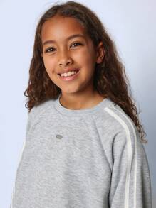 SUMWON Tween Girls Comfy Grey Marl Raglan Sweater And Jogger With Side Tape 2 Piece Set - Grey - View 5