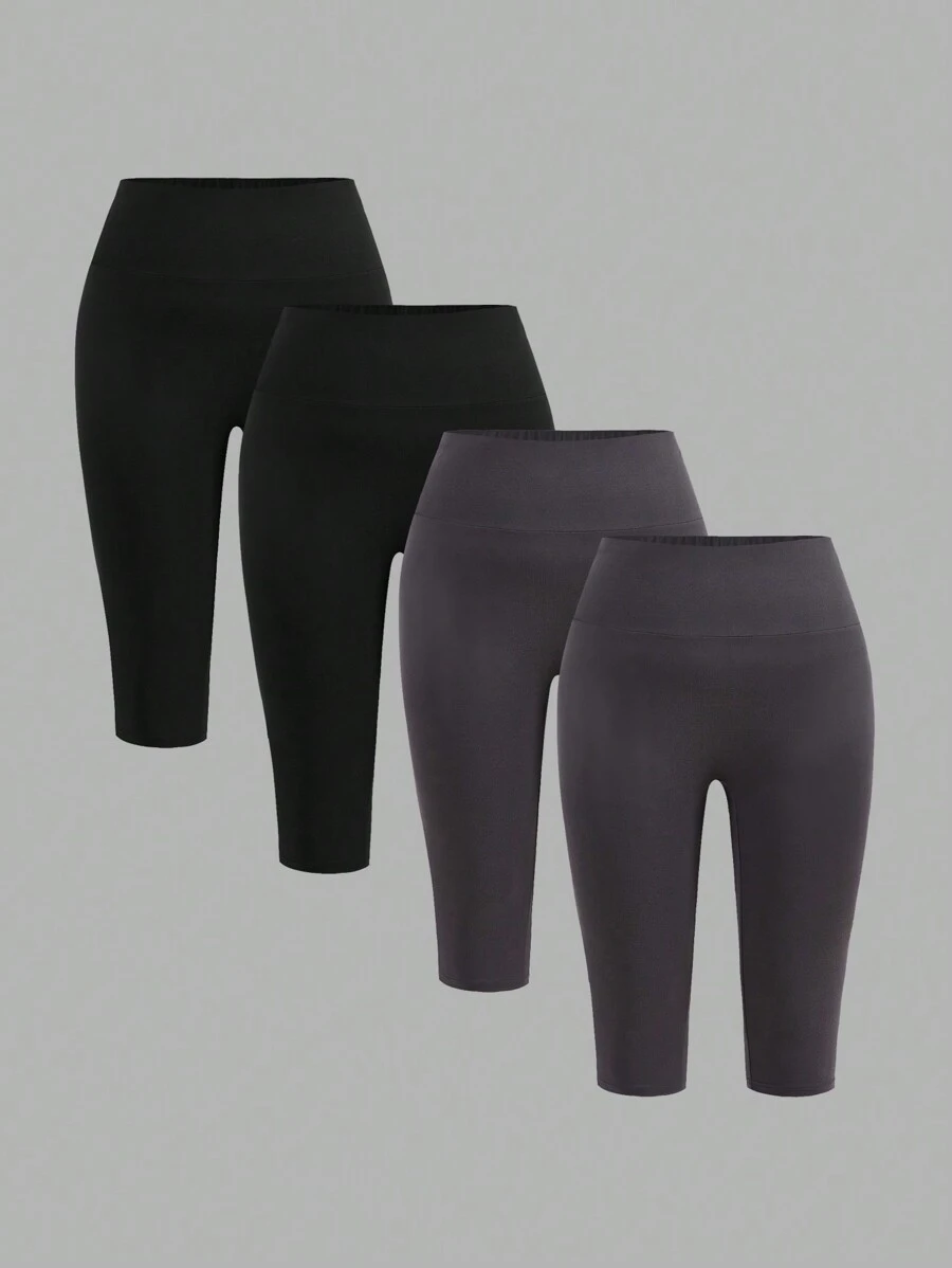 SHEIN EZwear 4pcs Plus Size Casual Solid Color Leggings, Suitable For Summer Suitable For Going Out - Multicolor - View 1