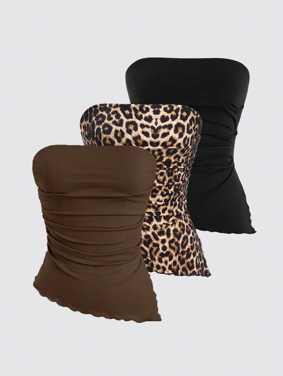 Sweetra 女士简约褶皱抹胸上衣，日常休闲装 - 彩色 - 查看 1