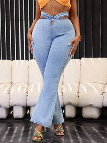 SHEIN SXY Große Größen Jeans mit Lochdesign, minimalistisches Design, Lässig Alltags Tragen - Blau - Übersicht 5