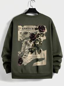 RueChic 100%Cotton Men's Basic Style Back Poster Pattern Print Sweatshirt - Army Green - View 4