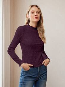 MOTF PREMIUM CAMISETA CON ADORNO DE BORDE TIPO LECHUGA TEXTURIZADO - Morado - Ver 4