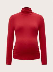 SHEIN Maternity Casual Solid Stand Collar Long Sleeve T-Shirt, Autumn - Multicolor - View 7
