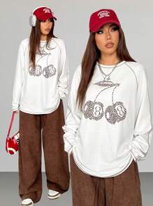 SHEIN EZwear Women's Casual Long Sleeve T-Shirt With Outer Stitching And Raglan Sleeve Design