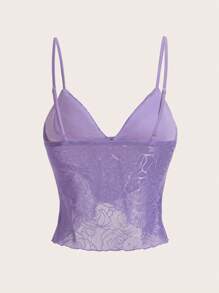 SHEIN ICON 女士玫瑰印花网眼不对称下摆吊带背心 - 紫色 - 查看 2