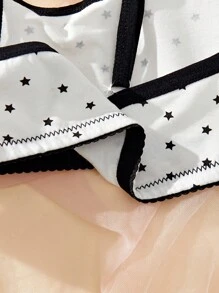 3pcs/Set Teen Girl Solid Color, Stripe And Polka Dot Print Casual Lingerie Set