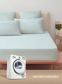 [100% 纯棉] 1 件柔软温和床笠，四季舒适透气，14 英寸/35 厘米深口袋 - 霧霾藍 - 查看 7