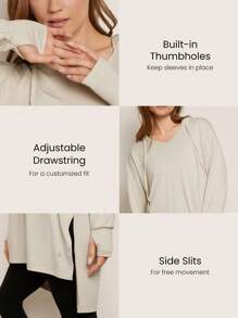 GLOWMODE Cloudknit Soft Oversized Hip Length Adjustable Drawstring Long Sleeve Sweatshirt With Thumbholes Daily Casual Fall